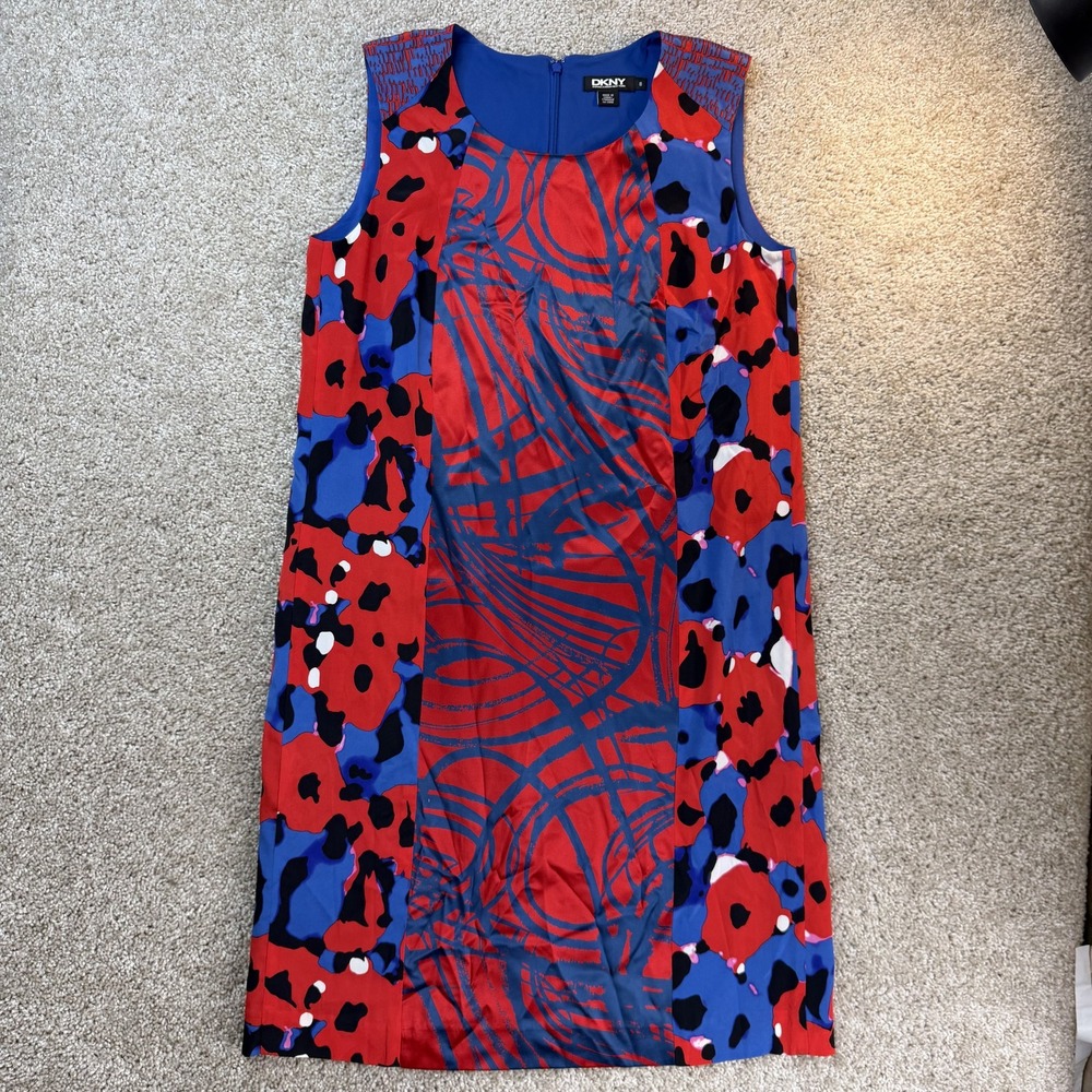 DKNY Dress Womens 8 Multicolor Floral Sleeveless Round Neck Shift Knee Length